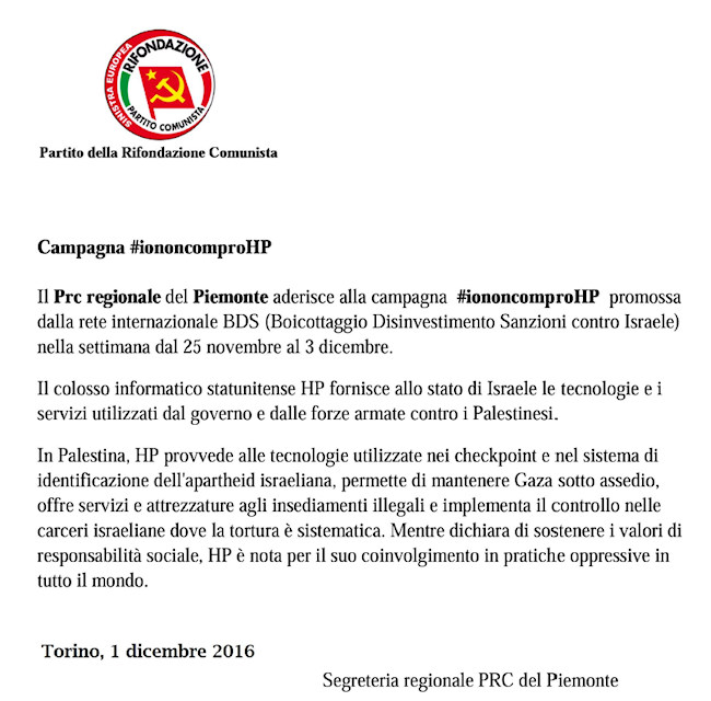 Adesione PRC Piemonte #IoNonComproHP